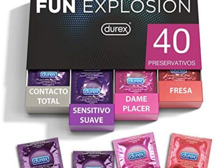 (Falta caja gris Contacto Total, Incluye 3 cajas) - Durex Preservativos Mixtos Fun Explosion Sabor Fresa, Dame Placer, Sensitivo Suave, 30 Condones, 52 y 56 mm Embalaje Deteriorado (Cad: 31 12 2025) on Sale