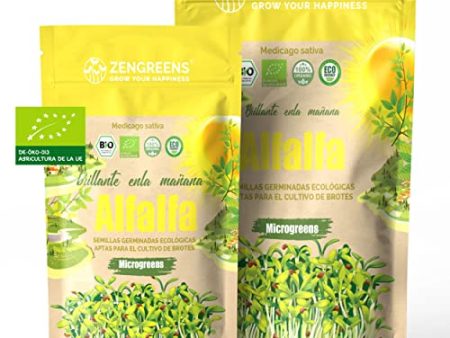 ZenGreens - Semillas Ecológicas de Alfalfa - Disponibles en 10g, 200g y 500g - Alta Tasa de Germinación - Microgreens Embalaje Deteriorado Online