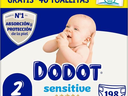 (Faltan toallitas) Dodot Pañales Bebé Sensitive Talla 2 (4-8 kg), 198 Pañales Absorción y Protección de la Piel de Dodot, Pack Mensual Embalaje Deteriorado Online Sale