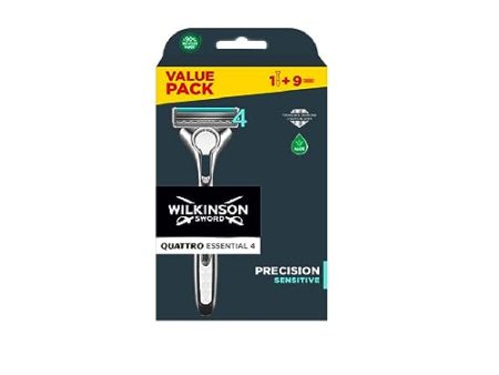 Wilkinson Sword Quattro Titanium Sensitive - Maquinilla de Afeitar de 4 Hojas para Piel Sensible con 9 Recambios de Cuchillas de Titanio Embalaje Deteriorado For Discount