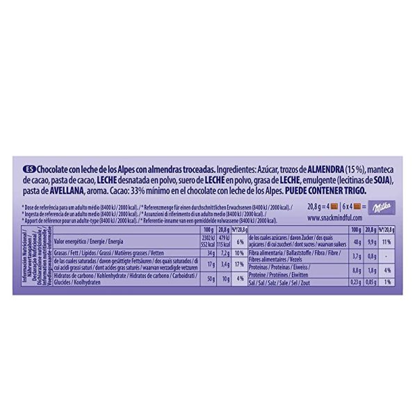 Milka Chocolate con Leche y Almendras Troceadas, 125g Embalaje Deteriorado (Cad: 29 11 2024) Cheap