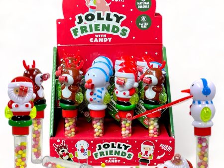 (1 Unidad Modelo Aleatorio) Mijoma Jolly Friends Dulce Navideño - Figura Divertida con Bola de Dextrosa y Tronco de Aire, Papá Noel, Reno o Muñeco de Nieve, 7g (Cad: 26 04 2025) Online