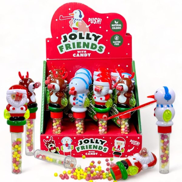 (1 Unidad Modelo Aleatorio) Mijoma Jolly Friends Dulce Navideño - Figura Divertida con Bola de Dextrosa y Tronco de Aire, Papá Noel, Reno o Muñeco de Nieve, 7g (Cad: 26 06 2025) For Cheap