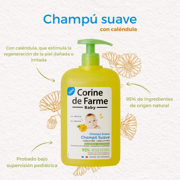 (Sin dosificador) - Champú Suave Infantil para Bebé y Niños 750 ml - Máximo Respeto del Cuero Cabelludo - Fórmula Clean Beauty y Ecológica - Hecho en Francia - Envase Reciclable Embalaje Deteriorado Hot on Sale