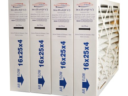 16x25x4 3M Size MERV 10 Replacement Filters. Actual Size 15,4  x 24,4  x 3,68.  Case of 4 Made by Furnace Filters.Ca on Sale